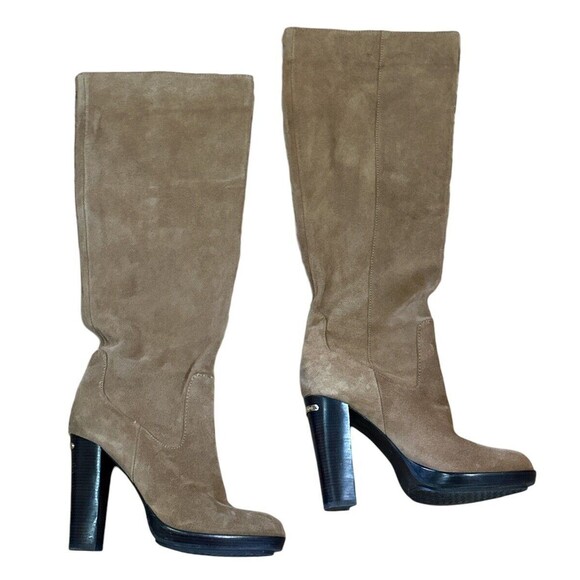 Michael Kors Shoes - Kors by Michael Kors Suede Wood Thick Heel Knee High Boots Size 9M‎